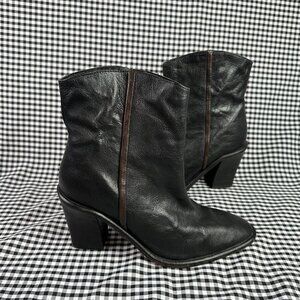 Free People Black Brown Barclay Leather Cowgirl Western Boots Size EU 39 US 8.5